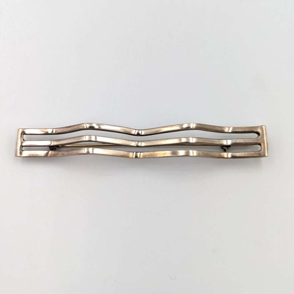 Vintage Modernist Abstract Wave Sterling Silver Statement Brooch